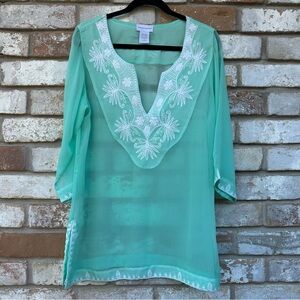 Soft Surroundings Sheer Embroidered Top